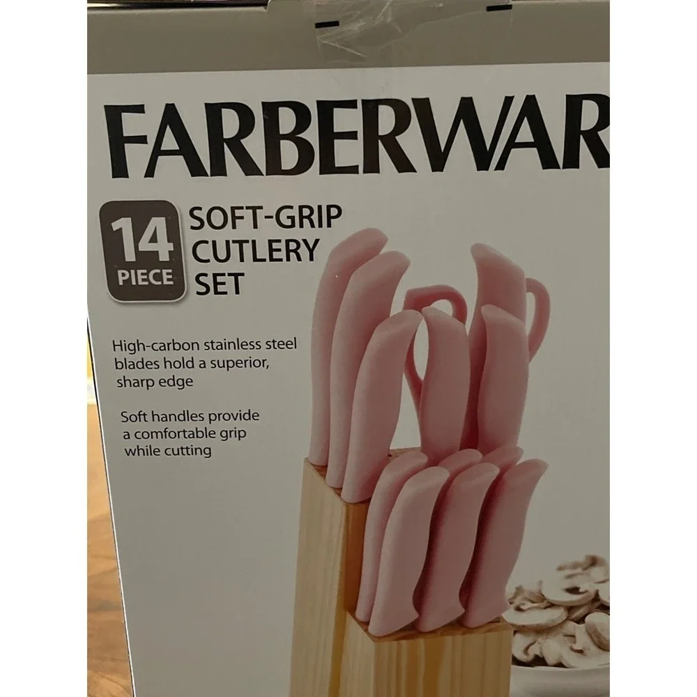 Farberware Knives 14 Pc. Soft Grip Cutlery Set Pink High Carbon Stainless Steel